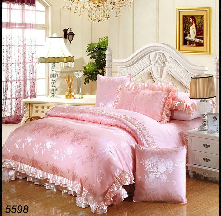 Luxury jade 6pcs silk bedding set satin silk comforter cover puffy