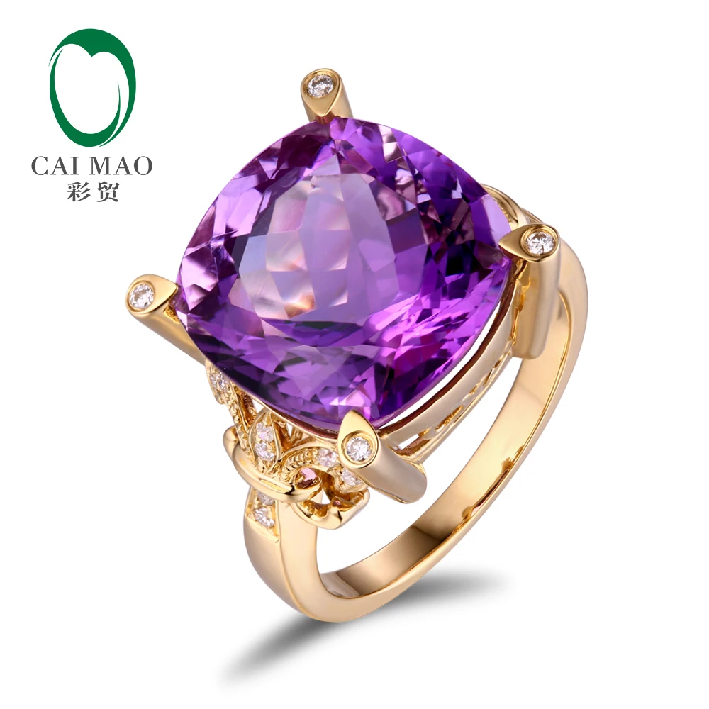 14KT/585 Желтое золото 8.72ct натуральный аметист 0.10ct Бриллиант круглой огранки обручальное Драгоценное кольцо ювелирные изделия