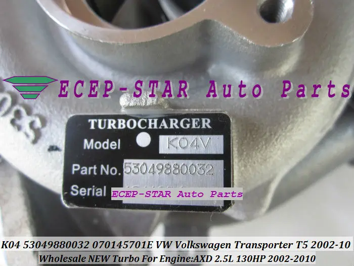 K04 VTG 53049700032 53049880032 070145701E 03L253019H Turbo турбонагнетатель для Volkswagen VW T5 транспортер 2002-10 AXD 2.5L 130HP