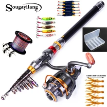 Sougayilang Telescopic Fishing Rod Spinning Fishing Reel PE Fishing Line Hook Lure Box As Gift Full Kit Rod Reel Line Combo Set
