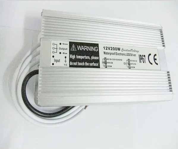 12 V/200 W Водонепроницаемый IP68 переключатель режима светодиодный источник питания; 170-250 В переменного тока/90-130 в вход переменного тока