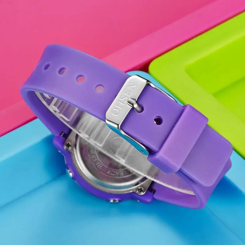 Ohsen резиновый ремешок 7 цветов Легкие уличные часы для девочек детские спортивные водонепроницаемые ручные светодиодный детские электронные часы для мальчиков часы