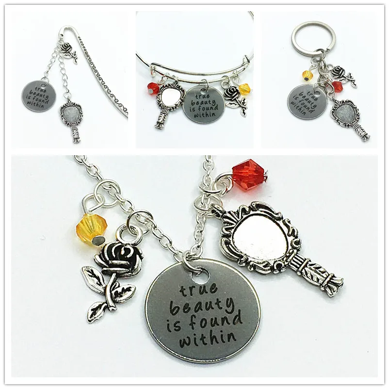 Beauty And The Beast Necklace True Beauty Is Found Within Belle Enchanted Rose Necklace Bangles Keychain Bookmark Rose Necklace Necklace Banglebeauty And Beast Aliexpress