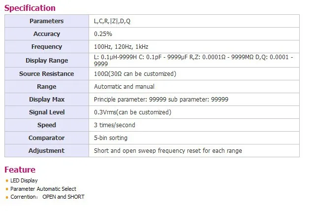 Цифровой LCR метр 0,3 Vrms можно настроить AT820