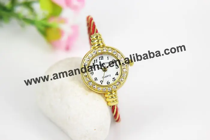 100 шт./лот, стальной проволоки леди Bangle Watch женщина горный хрусталь блеск платье кварцевые часы витая веревка браслет наручные часы
