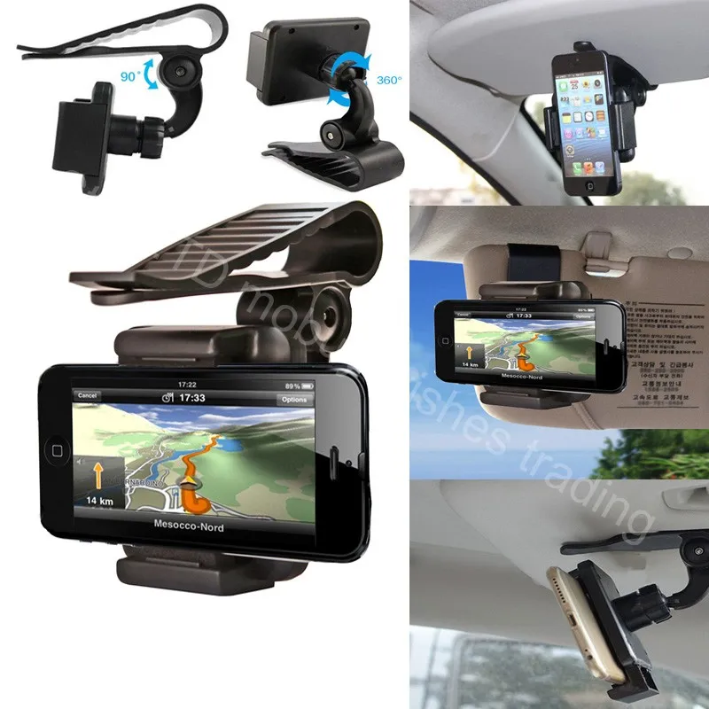 Car Sun Visor Shade Roof Shield Mobile Phone Holder 360 degree Rotating Adjustable Clip Cradle for Cellphone/iPhone/Samsung/LG