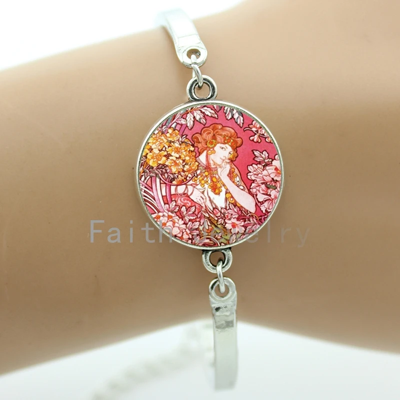 

Charm colorful Painting Artwork Alphonse Mucha bracelets exquisite popular high quality women Drawing jewelry handmade new NS574