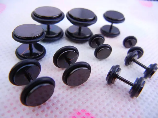 100pcs Free Shippment  Body Jewelry- Ear Stud Fake Ear Plug Cheat Illusion Ear Tapers & tunnels with two 