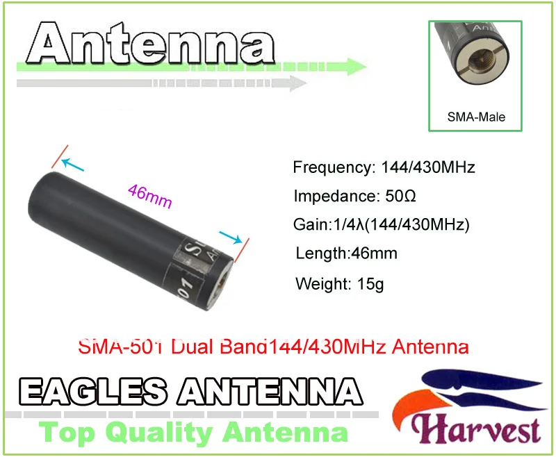 2 шт./лот SMA-M урожая sma-501 Dual Band 144/430 мГц большого пальца ультракоротких Телевизионные антенны для portable2 способ Радио PX-2R TH-2R KG-UV6D TH-F8