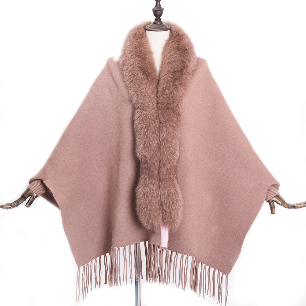 

Maylofuer NEW Real blue fox fur Cardigan cape for women natural fox fur collar coat pashmina hot sale plus size