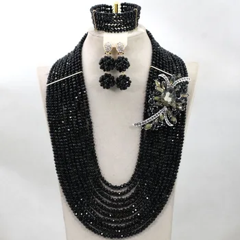 

Trendy Black African Beads Jewelry Set 26 inches Black Beads Necklace Set Women Party Present Jewelry Free Shipping WA883