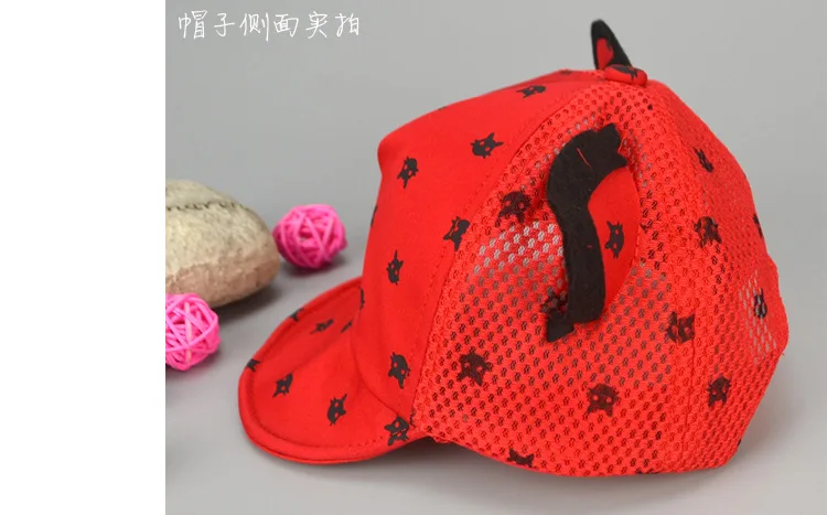 Red Mesh A 3 вида стилей с рисунком из мультфильма, красивая детская младенцев хлопковый комплект одежды с изображением котика, мягкие края невыгорающий Шапки Повседневное летний головной убор Бейсбол Кепки 6-18 месяцев - Цвет: Red Mesh A