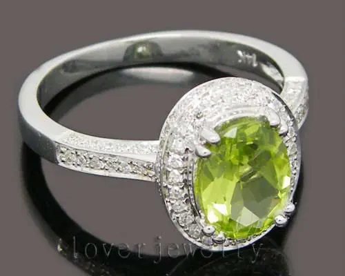 3.30Ct натуральным бриллиантом Перидот обручальное кольцо, Перидот кольцо в твердом 14 К/585 Белое золото для женщин
