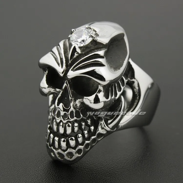 Огромный 316L Нержавеющая сталь коготь skull ring белый камень CZ Мужская Байкер в стиле панк 7e001