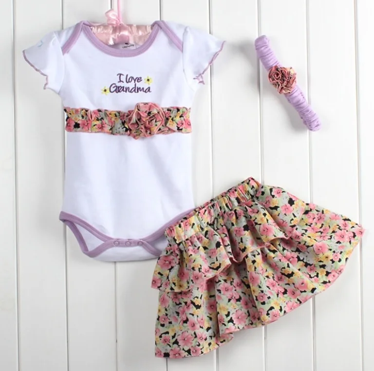 Комплект из 3 предметов с цветочным рисунком, боди, Кружевная повязка на голову, юбка-пачка для новорожденных девочек, повязка для девочки, одежда, bebe