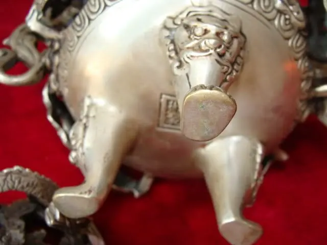 Редкий Старый Ming Dynasty Серебряный курильщик/ладан, резной дракон, с отметкой, лучшая коллекция и украшение, бесплатная доставка