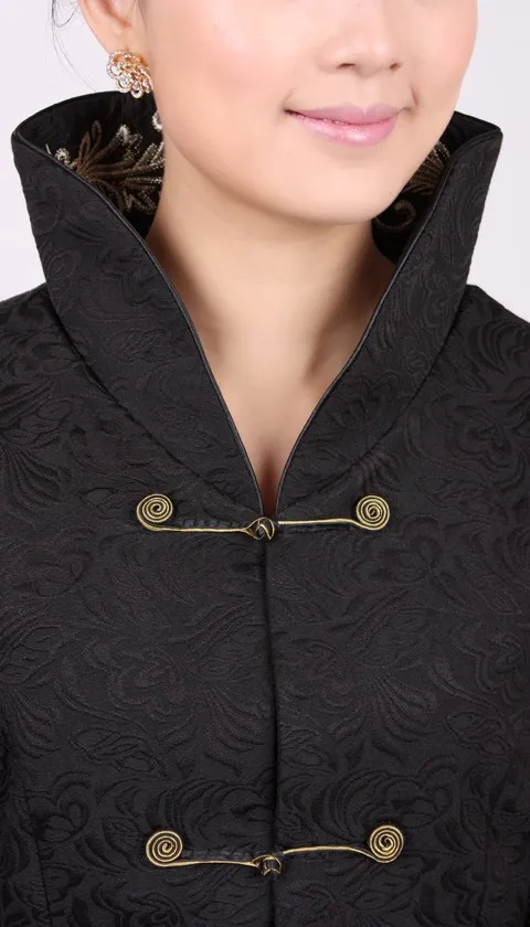 Черная китайская женская хлопковая тонкая длинная куртка с вышивкой зимнее пальто Размер S M L XL XXL XXXL 4XL 2255-2