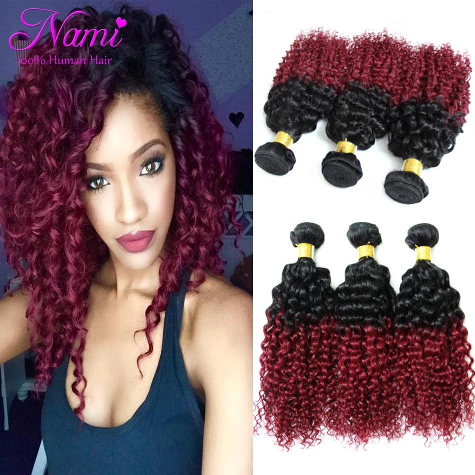 Hot Brazilian Ombre Curly Hair Two Tone Colored T1b Burgundy Mixed