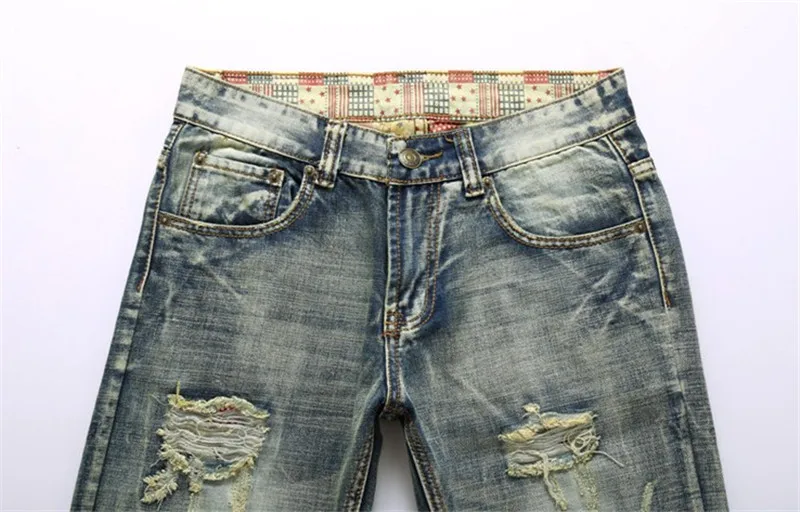 Newsosoo Для мужчин Рваные джинсы брюки с дырками Винтаж Проблемные Denim Joggers прямые Destoyed рваные джинсовые брюки плюс Размеры 28-42