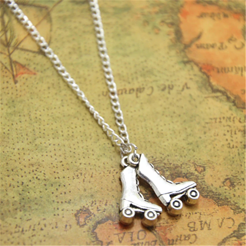 Collar con colgante para patín, joyería de patinaje sobre ruedas, 12 unids/lote|skate necklace|roller skating necklacegift gifts -