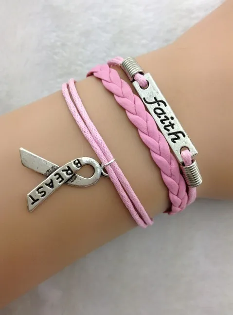 Faith bracelet,Breast Cancer Awareness Charm Bracelet in Silver - Breast Cancer Awareness Ribbon - Best Chosen Gift- bracelet 1795