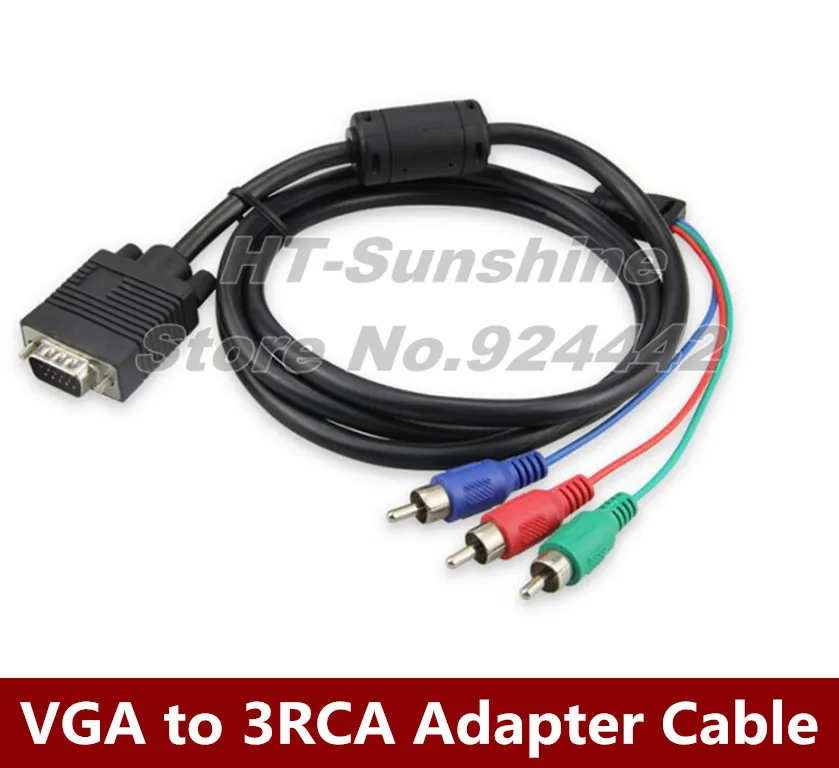 

50PCS/LOT 1.5m Pure Copper VGA Male to 3RCA Male Cables PC Connection TV HDTV Cable Y/Pb/Pr