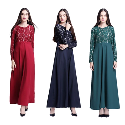 Women's Muslim Malaysian Elegant Lace Long Sleeve Abaya Kaftan Dressin Dresses from Women's