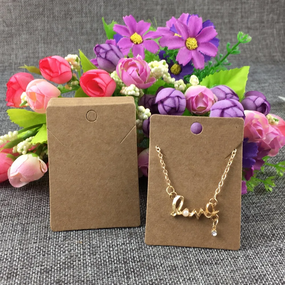 New Arrival 200PCS/Lot 7*5 cm Kraft Paper Necklace Cards With Hole Blank Package Display Jewelry