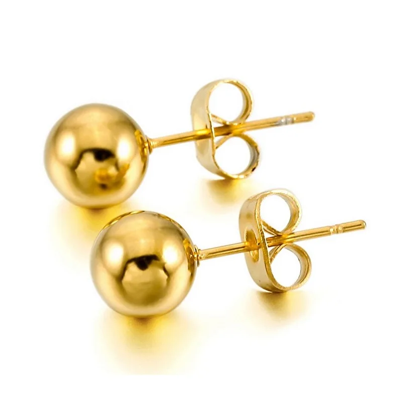 

3 pair/lot Gold Color Surgical Ball Earring Stainless Steel Ball Studs Earrings For Women With Ball Diameter 8mm Earring Pin