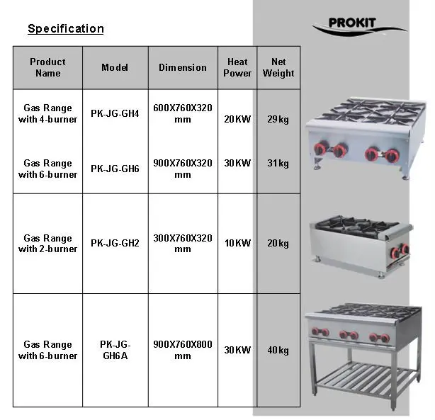 Pkjg-gh6a нержавеющая сталь газовая плита с 6 горелок газовая плита