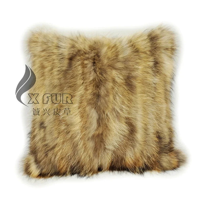 

Free Shipping CX-D-71 45x45cm New Real Natural Cozy Genuine Raccoon Fur Pillowcase Cushion Seat Cushion