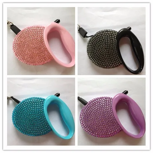 

Free shipping hand made Automatic Retractable Dog Leashes lead Luxury Diamond Covered High Quality five colors