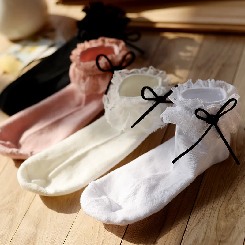 4 шт. в партии милая девушка низкая Лолита Носки кружевные короткие Весна-осень носок бантом женские принцессы Kawii милые носки