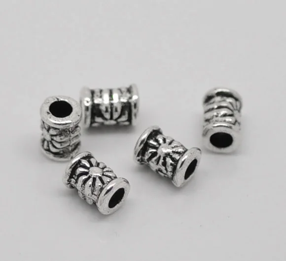 

LASPERAL 120Pcs Flower Pattern Beads For Diy Bracelet Retro Silver Color Beads For Jewelry Making Carved Tube Spacer Beads 4x6mm