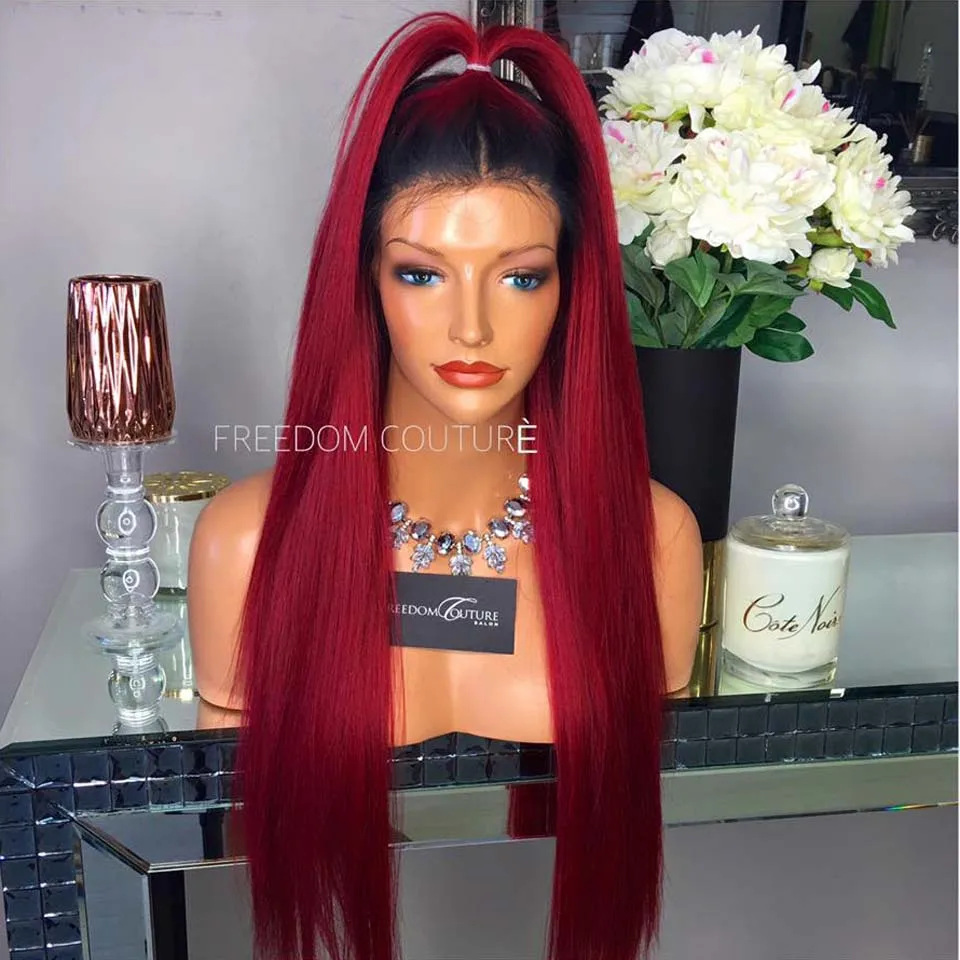 

Hot Selling Ombre Lace Front Wigs Peruvian Full Lace Wigs Fashion #1B 99J Hair With Baby Hair Fast Shipping