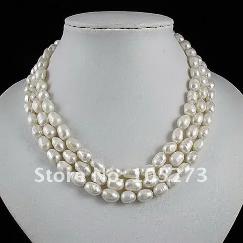 Очаровательная! jewelry Set 3 ряда AA 7-8 мм белый цвет Натуральной пресноводного жемчуга ожерелье, браслет, серьги Горячие продажи Бесплатная