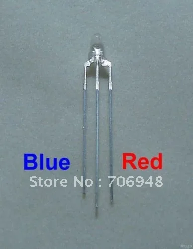 Двухцветный 1000 шт. 3 мм через отверстие bi-color (синий/красный) LED светодиод общий анод