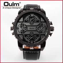 Man watch Fashion 4 time zone leather strap watch OULM 3233brand luxury wristwatches man