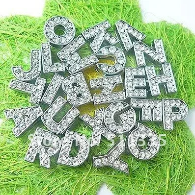 1300 шт 10 мм A-Z серебро полный горный хрусталь bling slide письмо подходит для 8 мм браслет брелки
