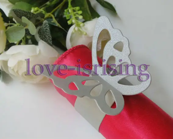 Shipping-50pcs/лот Серебряная бабочка кольца для салфеток для свадебной вечеринки для украшения свадьбы