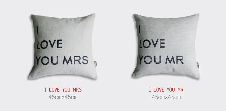 2 шт. LOVE MRS& MR Lovers Подушка свадебные подарки хлопковая диванная подушка, льняная подушка, подушка для дивана автомобильные подушки