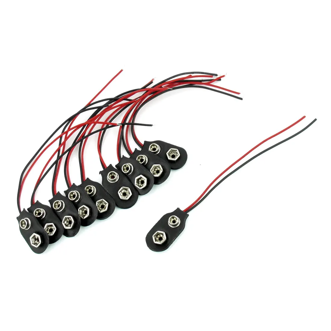 

10 Pcs Snap 9V (9 Volt) Battery Clip Connector I Type Black W Cable