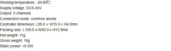 Мини LED RGB полосы контроллера; DC5-24V вход, 4A* 3 выходной канал