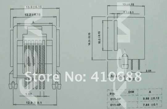 Черный 6P6C с фланцем боковой вход модульная сети PCB Jack Разъем 1200 шт. в партии