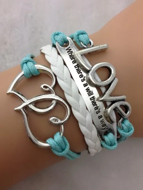 Where there's a will there's a way,Love bracelet, Double Heart Charm Bracelet - friendship bracelet 1541
