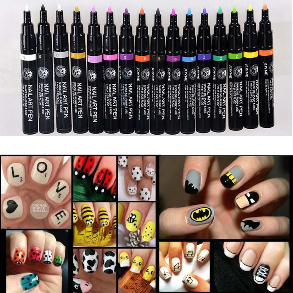 16 Цвета Дизайн ногтей ручка для 3D Дизайн ногтей украшения DIY Лак для ногтей Pen Set 3D Дизайн ногтей Красота Инструменты Краски ручки