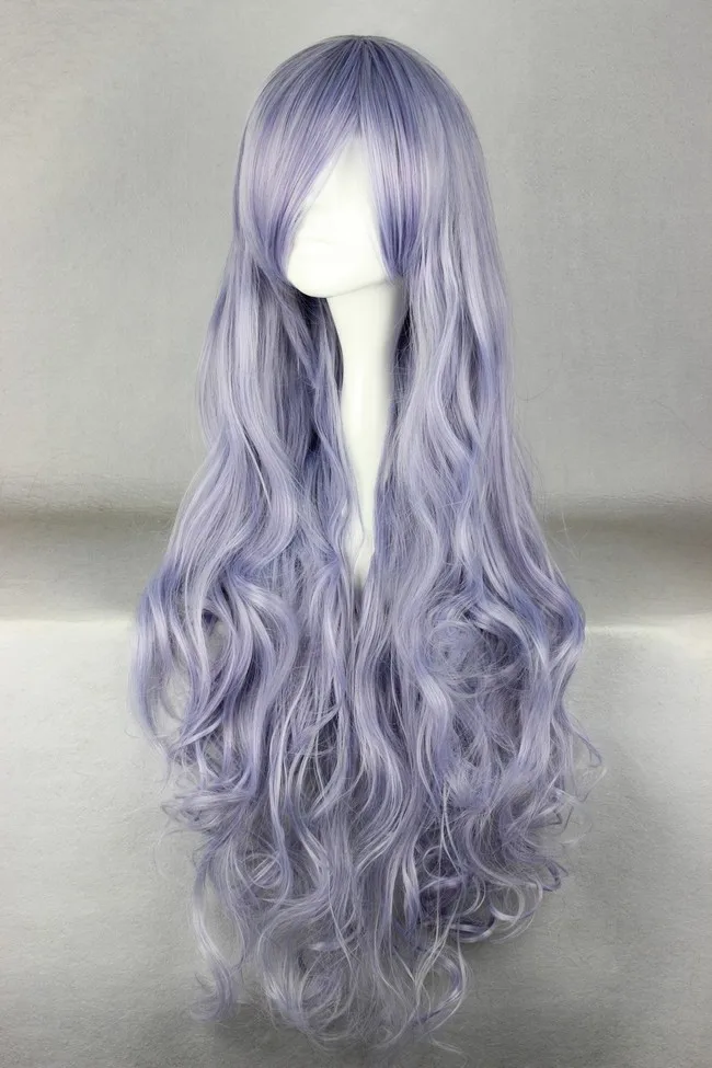 Mcoser Бесплатная доставка 90 см волнистые синтетические светло-фиолетовый Косплэй костюм парик 100% Высокая Температура Волокно волос wig-207d