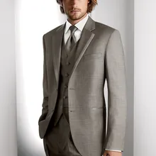 Изготовленный На Заказ два пуговицы жениха смокинги серый Лучший человек тупым лацканом мужские свадебные костюмы(пиджак+ брюки+ жилет+ галстук