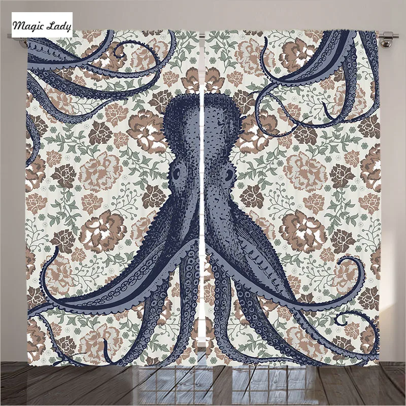 Curtains Animal Living Room Bedroom Kraken Octopus Tentacle