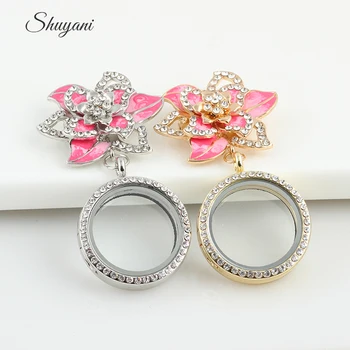 

10pcs/lot Fashion Jewelry Crystal Flower Brooch for Women 30mm Glass Memory Floating Locket Brooch Pins